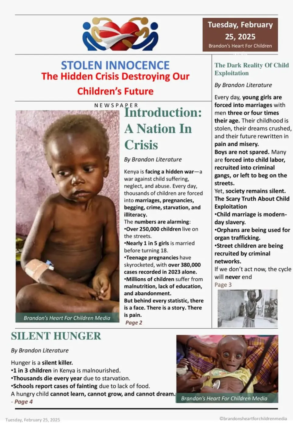 A NEWSAPER BY MAKENA BRANDON ADVOCATING FOR SUPPORT OVER CILDREN AFFECTED BY DROUGHT